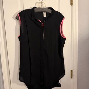 Alberto Makali Black Blouse with Pink Trim